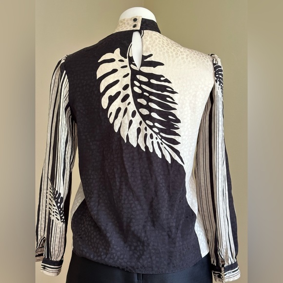 Lloyd Williams Delicate Vintage Black White Leaf Print 100% Silk Top Blouse SZ 4 - Picture 7 of 15